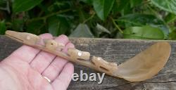 Early 20th Century Tlingit Native Carved & Bent Horn Ladles with Mother of Pearl