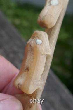 Early 20th Century Tlingit Native Carved & Bent Horn Ladles with Mother of Pearl