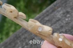 Early 20th Century Tlingit Native Carved & Bent Horn Ladles with Mother of Pearl