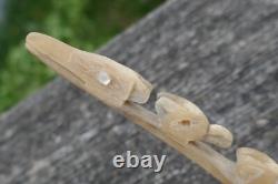 Early 20th Century Tlingit Native Carved & Bent Horn Ladles with Mother of Pearl