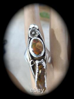 Early 50's Navajo Native American Hand Made Sterling Fire Agate Ladies Ring Sz 7