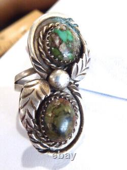 Early 50's Navajo Native American Hand Made Sterling Turquoise Ring Siz 7 Signed