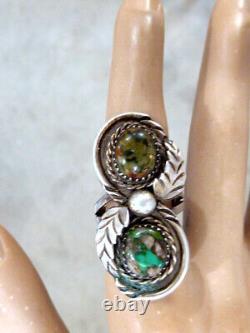 Early 50's Navajo Native American Hand Made Sterling Turquoise Ring Siz 7 Signed