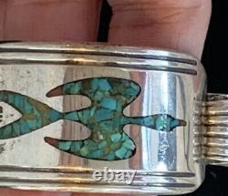 Early 60-70s sterling Turquoise $ Coral Chip Inlay Watchband Cuff