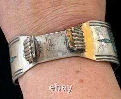 Early 60-70s sterling Turquoise $ Coral Chip Inlay Watchband Cuff