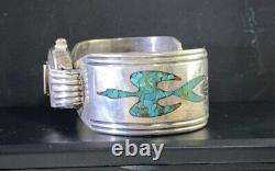 Early 60-70s sterling Turquoise $ Coral Chip Inlay Watchband Cuff