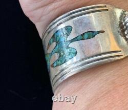 Early 60-70s sterling Turquoise $ Coral Chip Inlay Watchband Cuff