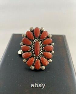 Early ALICE QUAM Lg Coral Sterling Ring Cluster Zuni Signed, Original TAG 13.4 g