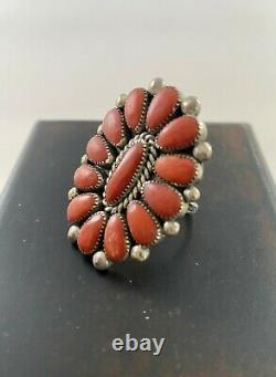 Early ALICE QUAM Lg Coral Sterling Ring Cluster Zuni Signed, Original TAG 13.4 g