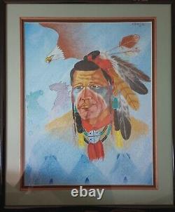 Early Allen Bahe Art Navajo / Dine Native American Original Warrior Eagle 1989