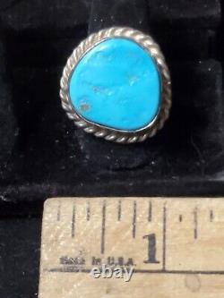 Early American C. Issacs Sterling Sz8 Native Turquoise Turtle Mrk Ring (Db10)