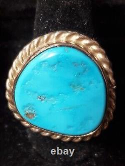Early American C. Issacs Sterling Sz8 Native Turquoise Turtle Mrk Ring (Db10)