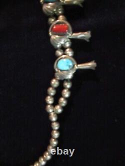 Early Amrerican Southwest Squash Blossum Silver/turquoise/coral Necklace
