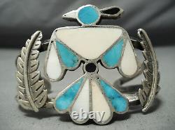 Early And Detailed Vintage Navajo Turquoise Eagle Sterling Silver Bracelet