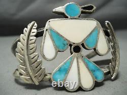 Early And Detailed Vintage Navajo Turquoise Eagle Sterling Silver Bracelet