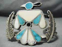 Early And Detailed Vintage Navajo Turquoise Eagle Sterling Silver Bracelet