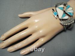 Early And Detailed Vintage Navajo Turquoise Eagle Sterling Silver Bracelet