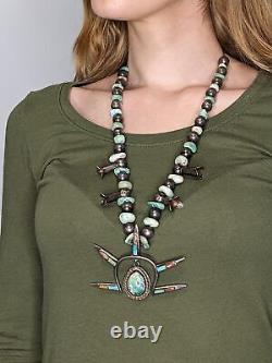 Early Antique Native American Treasure Beads Squash Blossom Necklace Turquoise