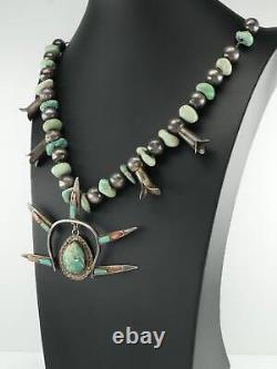 Early Antique Native American Treasure Beads Squash Blossom Necklace Turquoise