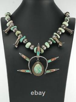 Early Antique Native American Treasure Beads Squash Blossom Necklace Turquoise