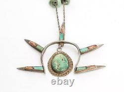 Early Antique Native American Treasure Beads Squash Blossom Necklace Turquoise