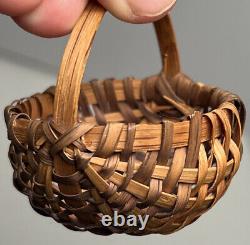 Early Antique Primitive Miniature Split Oak Buttocks Basket 2 Native American