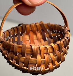 Early Antique Primitive Miniature Split Oak Buttocks Basket 2 Native American