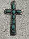 Early Big Zuni Cross Signed Horace Iule Gem Turquoise Sterling Silver Old Pawn
