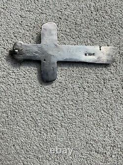 Early BIG Zuni Cross Signed Horace Iule Gem Turquoise Sterling Silver Old Pawn