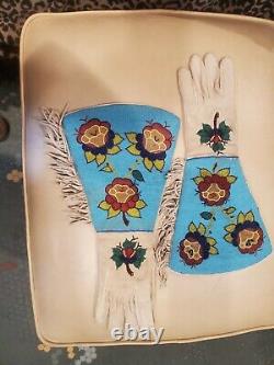 Early Beaded Gauntlets with large cuff from 1800's Native American Blackfeet Ind