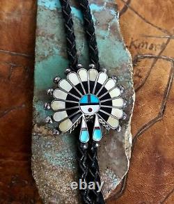 Early C-31 Native American Sterling Silver Zuni Inlaid Sunface Bolo V Unkestine