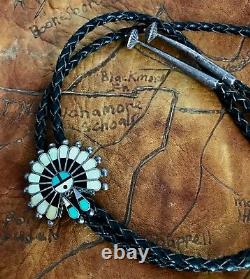 Early C-31 Native American Sterling Silver Zuni Inlaid Sunface Bolo V Unkestine