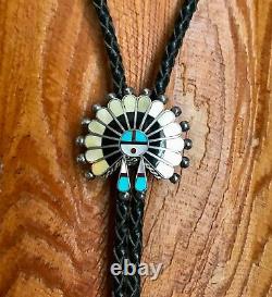 Early C-31 Native American Sterling Silver Zuni Inlaid Sunface Bolo V Unkestine