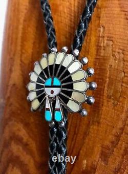 Early C-31 Native American Sterling Silver Zuni Inlaid Sunface Bolo V Unkestine