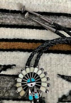 Early C-31 Native American Sterling Silver Zuni Inlaid Sunface Bolo V Unkestine