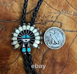 Early C-31 Native American Sterling Silver Zuni Inlaid Sunface Bolo V Unkestine