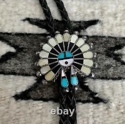 Early C-31 Native American Sterling Silver Zuni Inlaid Sunface Bolo V Unkestine