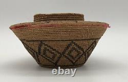 Early California Yokuts Basket with red yarn