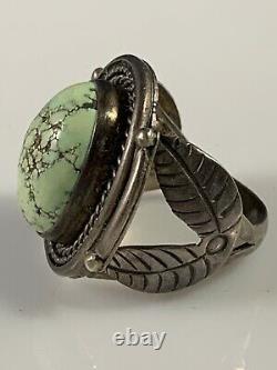 Early Carico Lake Tall & Thick Stone, Beautiful Navajo Old Pawn Sterling Ring 11