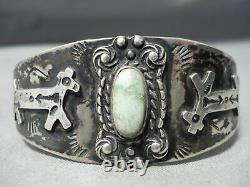 Early Carico Lake Turquoise Vintage Navajo Sterling Silver Bracelet Old