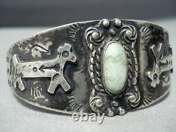 Early Carico Lake Turquoise Vintage Navajo Sterling Silver Bracelet Old