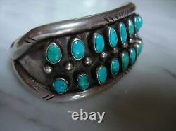 Early Century Navajo Pueblo Petit Point Blue Gem Turquoise Chiseled Bracelet