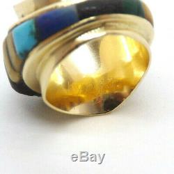 Early Charles Loloma Hopi 14K Gold Stone Inlay Ring, size 6.5, unsigned