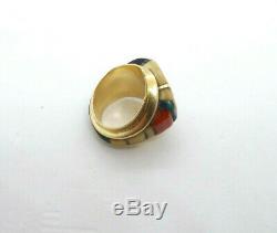 Early Charles Loloma Hopi 14K Gold Stone Inlay Ring, size 6.5, unsigned