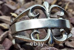 Early Circa 40's Navajo Sandcast Coin Silver Cuff Bracelet 6.5