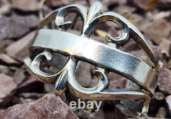 Early Circa 40's Navajo Sandcast Coin Silver Cuff Bracelet 6.5