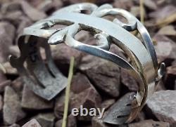 Early Circa 40's Navajo Sandcast Coin Silver Cuff Bracelet 6.5