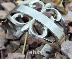 Early Circa 40's Navajo Sandcast Coin Silver Cuff Bracelet 6.5