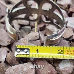 Early Circa 40's Navajo Sandcast Coin Silver Cuff Bracelet 6.5