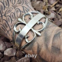 Early Circa 40's Navajo Sandcast Coin Silver Cuff Bracelet 6.5